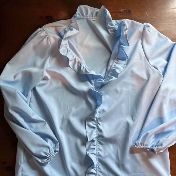 Light blue long sleeve ruffle top, unbranded, size L - Picture 1 of 5
